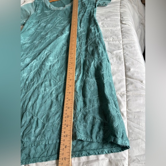 Lungo L’arno purolino made in Italy linen teal dress size small embroidered - Picture 7 of 10